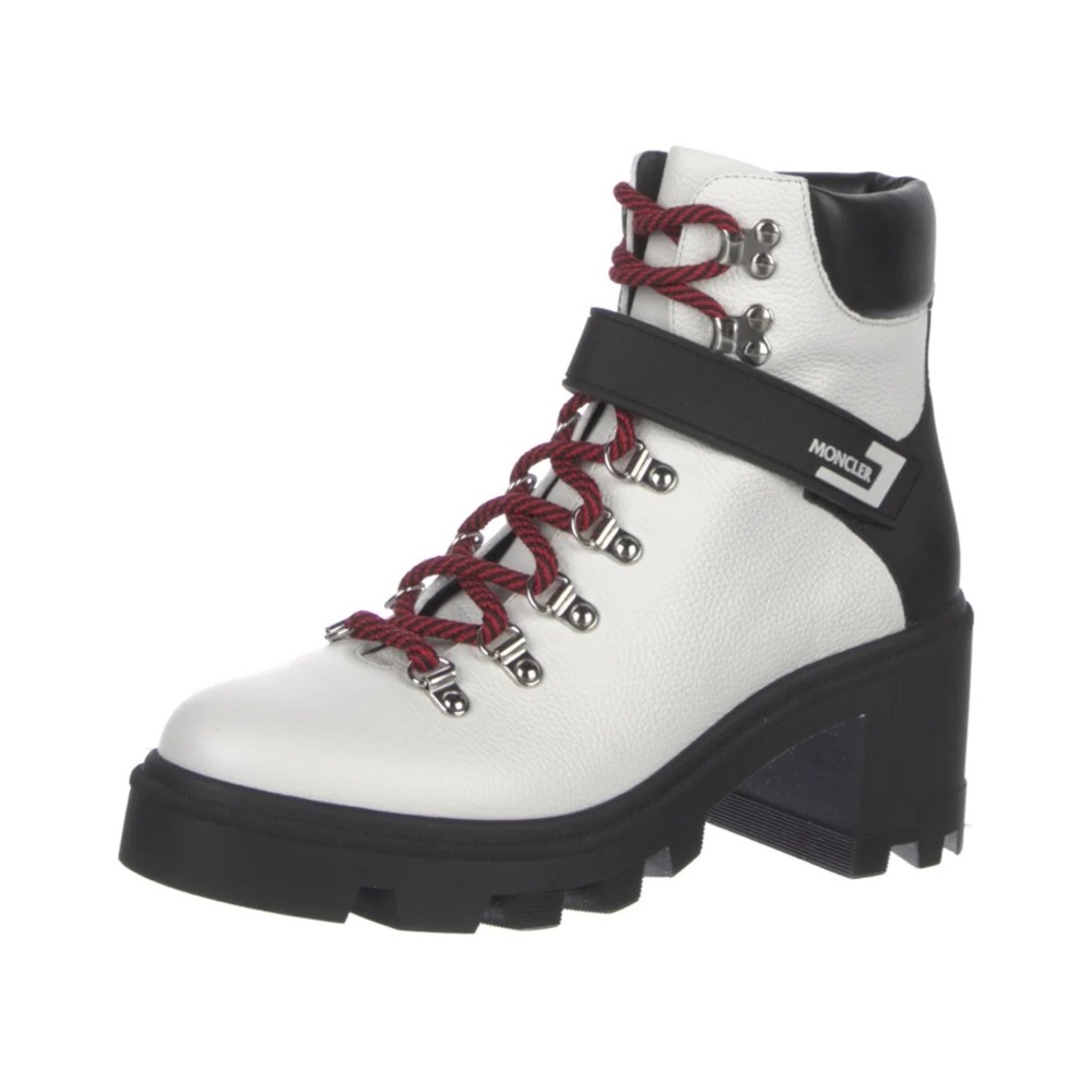 Moncler Sz 39 Women's Lace-Up Boots in White and Black